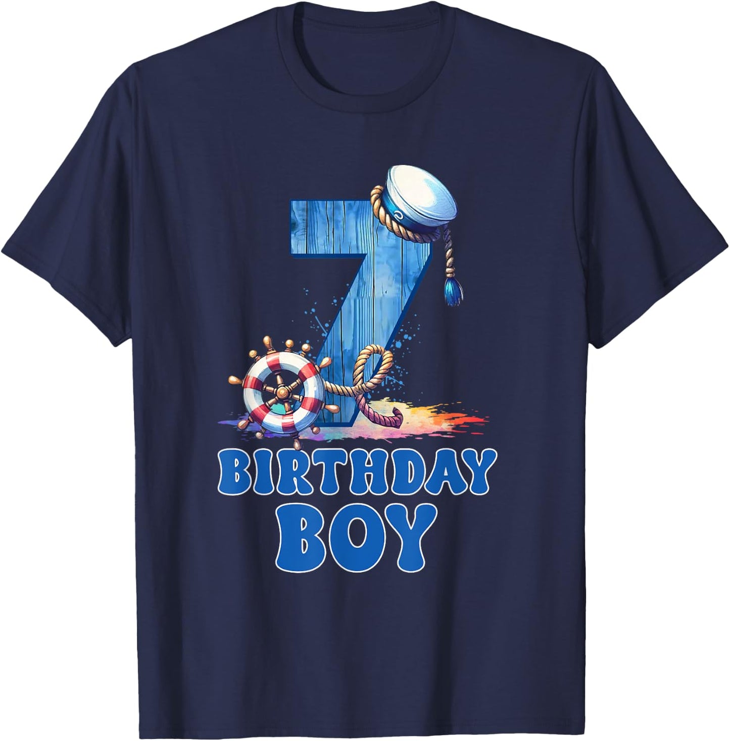 7 Year Old Boy Birthday Sailor Nautical 7th Birthday Party T-Shirt - T-Shirt | Navy