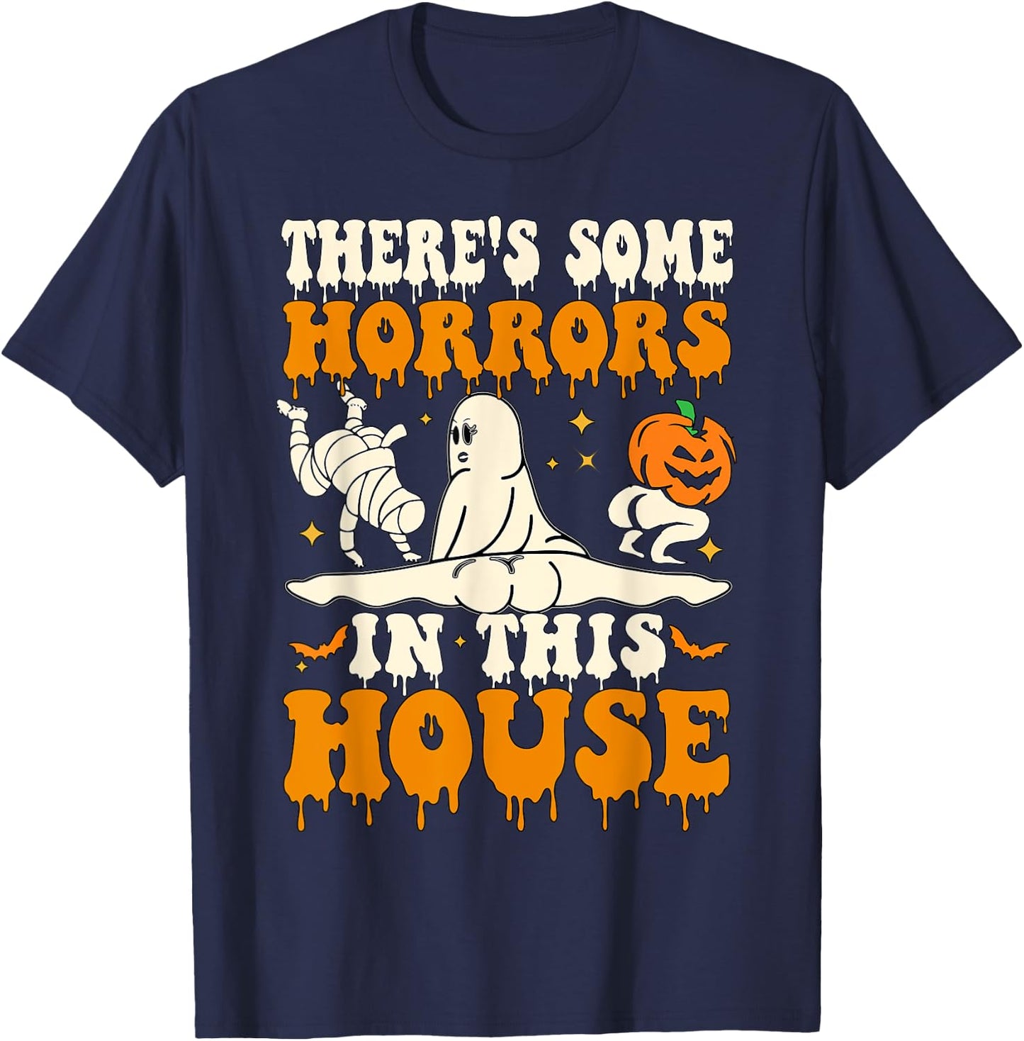 There's Some Horrors In This House Funny Ghost Halloween T-Shirt - T-Shirt | Navy