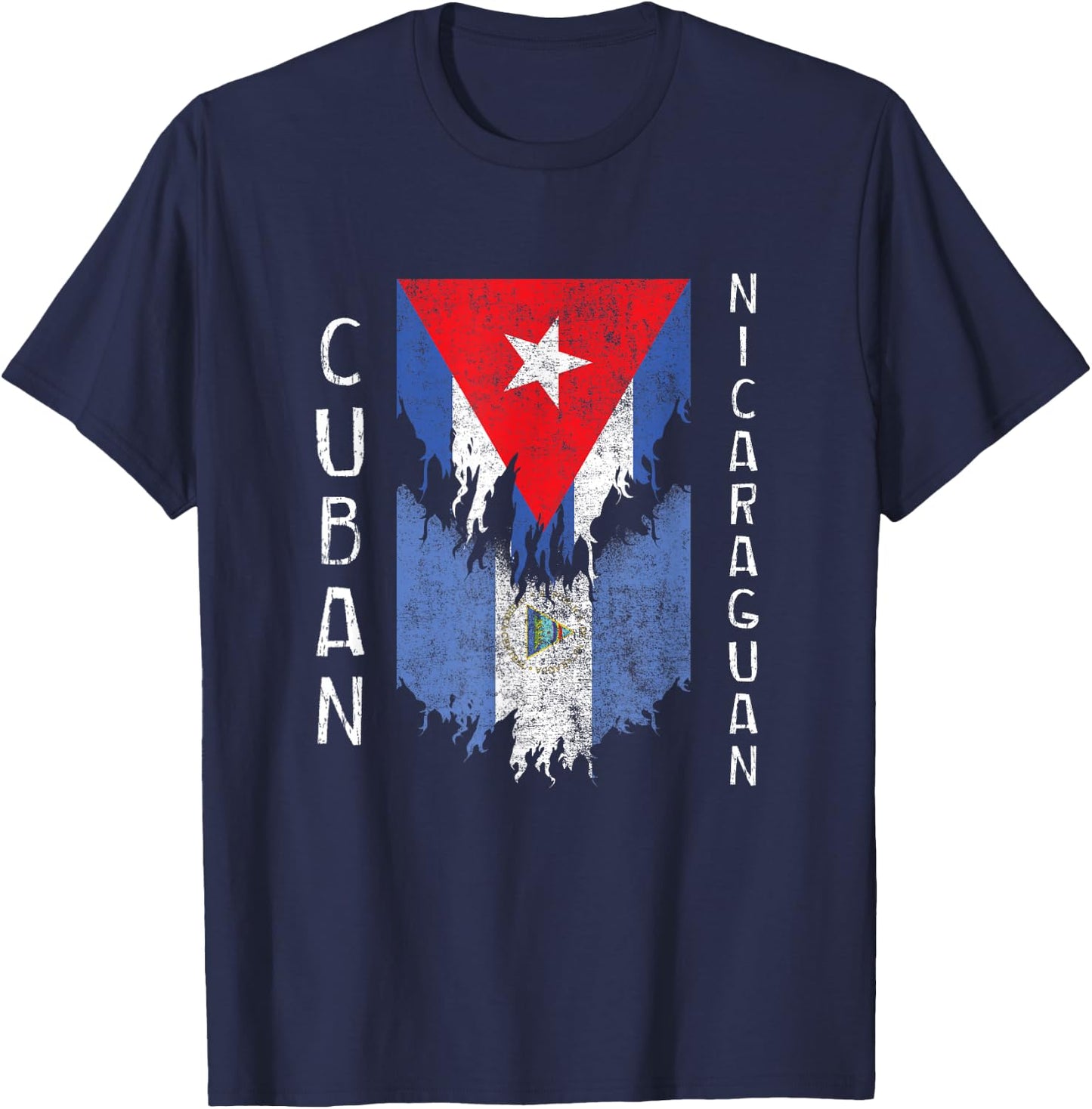 Cuban Nicaraguan Flags Ripped Torn Cuba Nicaragua T-Shirt - T-Shirt | Navy
