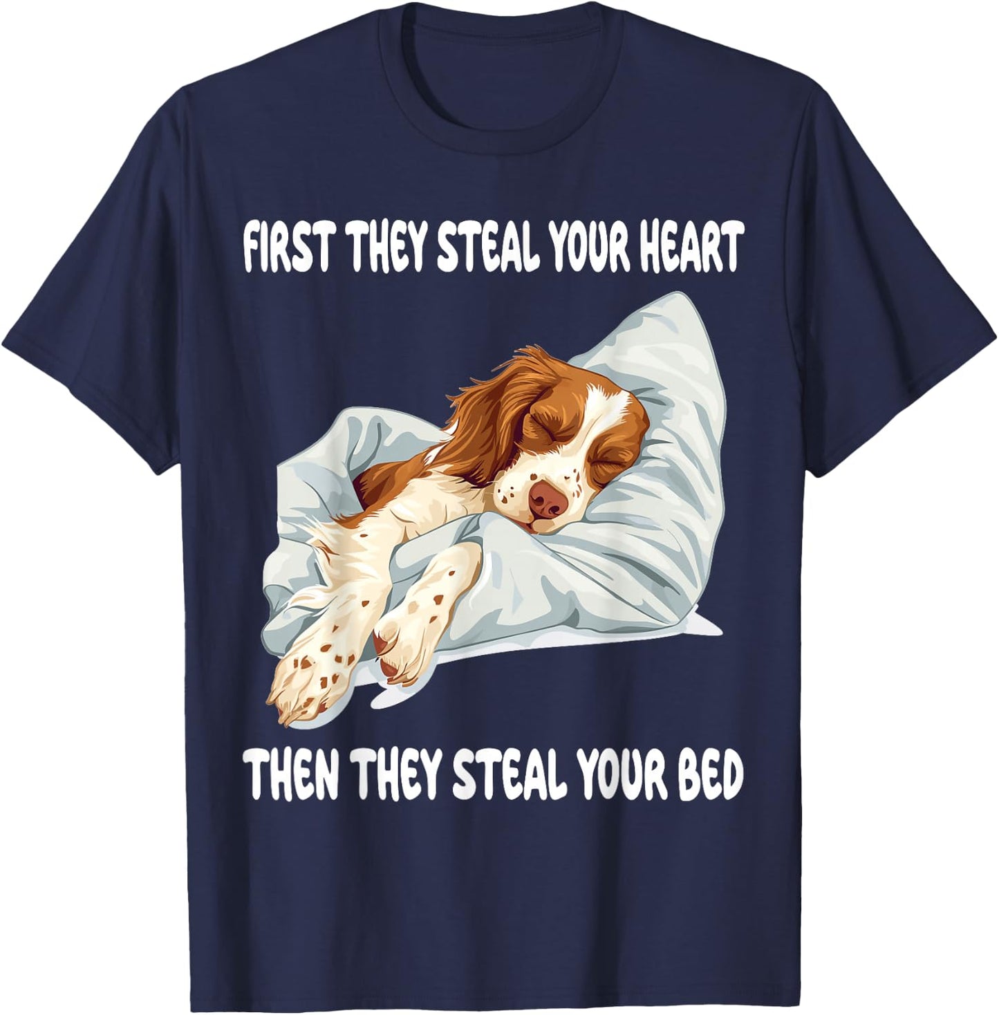 Brittany Spaniel Sleeping Pajamas Nightgown T-Shirt - T-Shirt | Navy