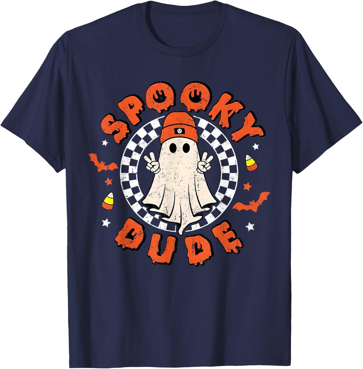 Spooky Dude Funny Ghost Toddler Boys Kids Retro Halloween T-Shirt - T-Shirt | Navy