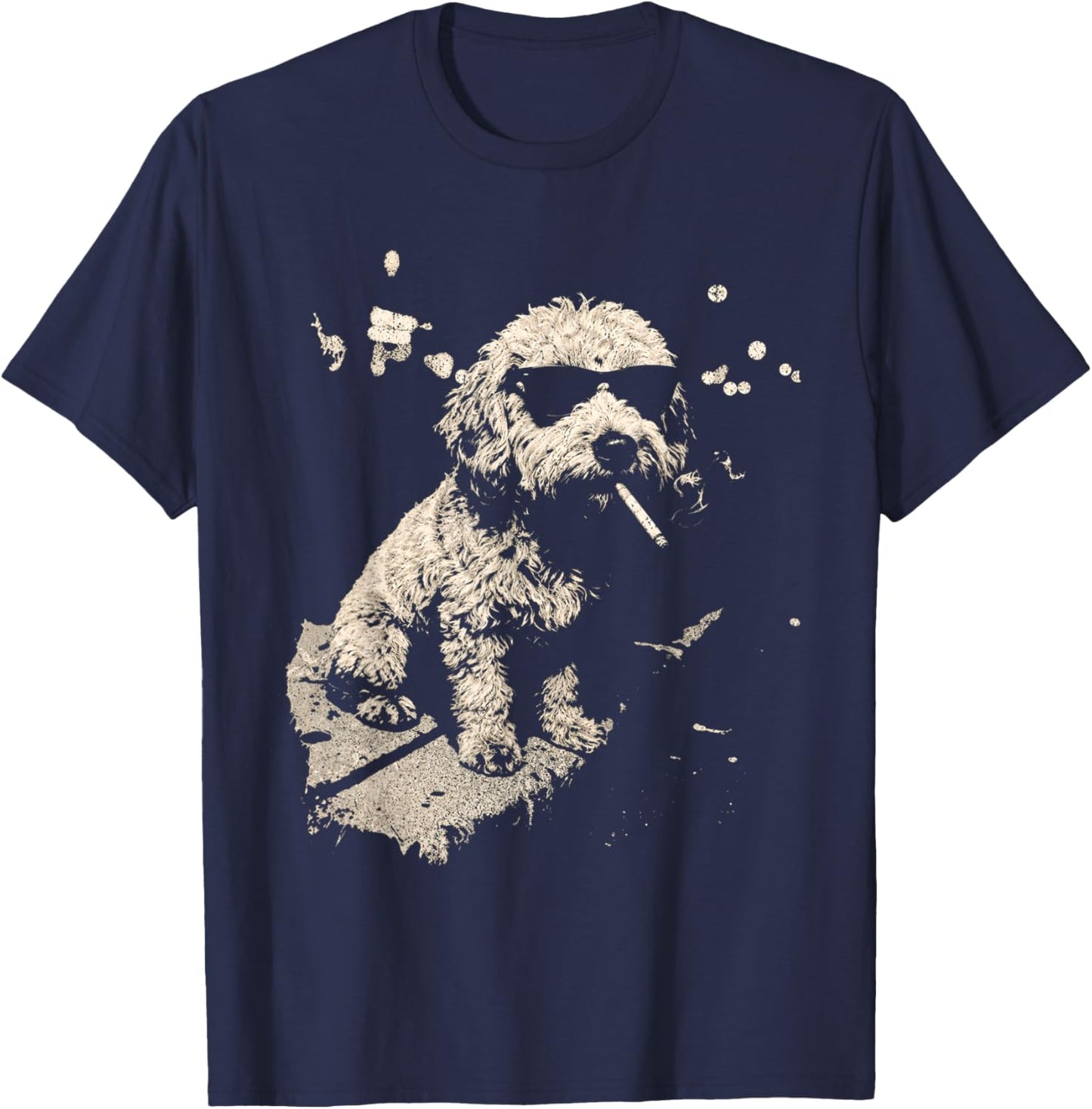 Funny Dog Smoking Goldendoodle Cigarette Cool Dog Design T-Shirt - T-Shirt | Navy