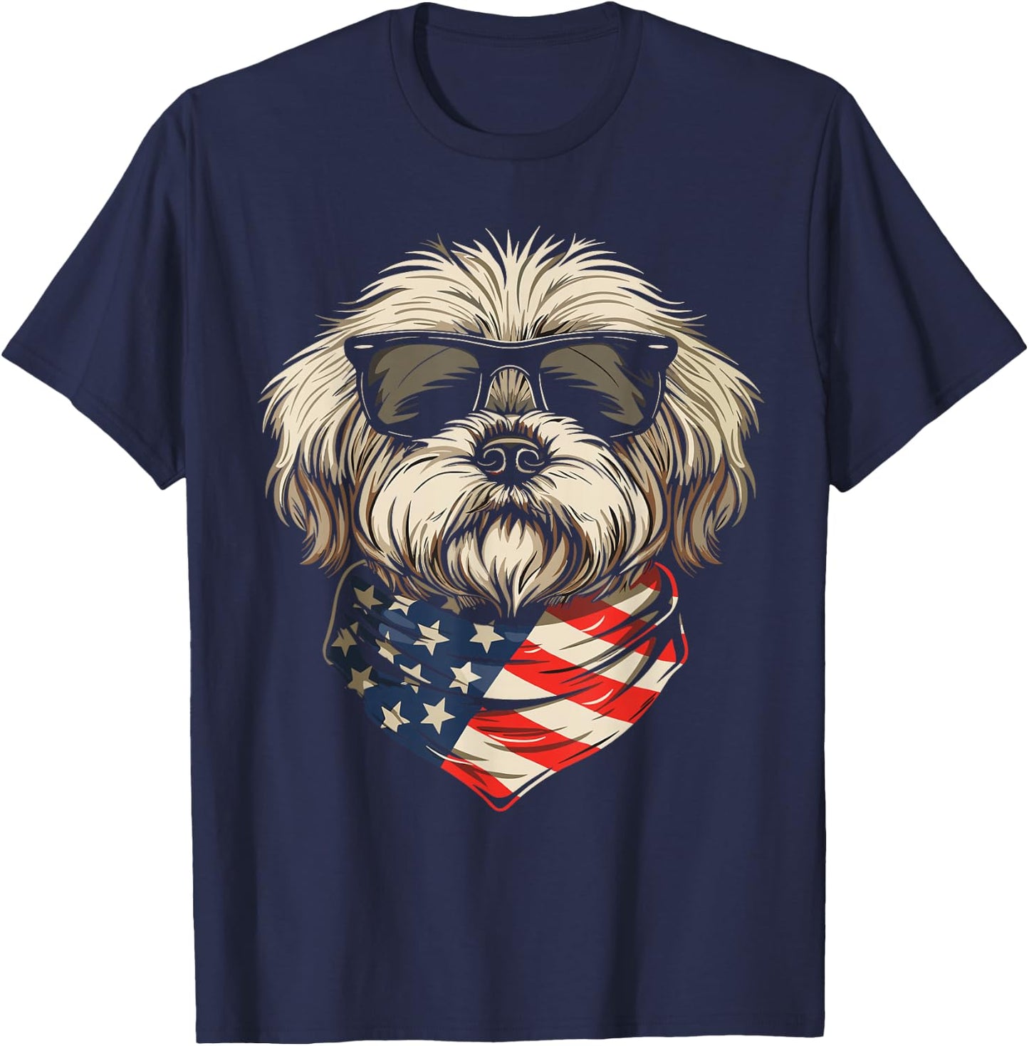 Patriotic American Shih Tzu USA Flag Dog 4th Of July T-Shirt - T-Shirt | Navy