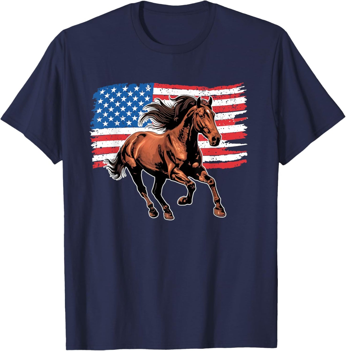 Horse American Flag 4th Of July Patriotic USA Western Horses T-Shirt - T-Shirt | Navy