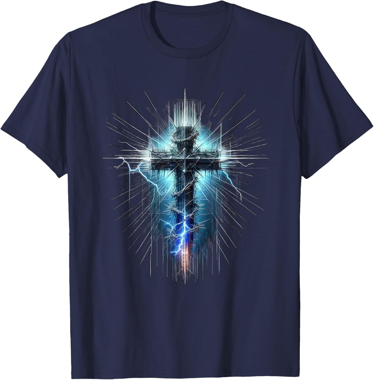 Christian Cross Punk Art Style Distressed Crown of thorns T-Shirt - T-Shirt | Navy