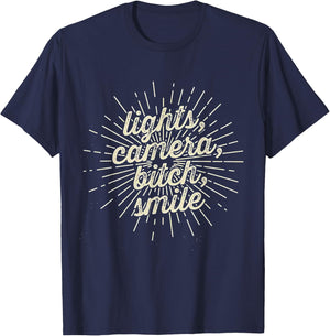 Lights Camera Bitch Smile T-Shirt - T-Shirt | Navy
