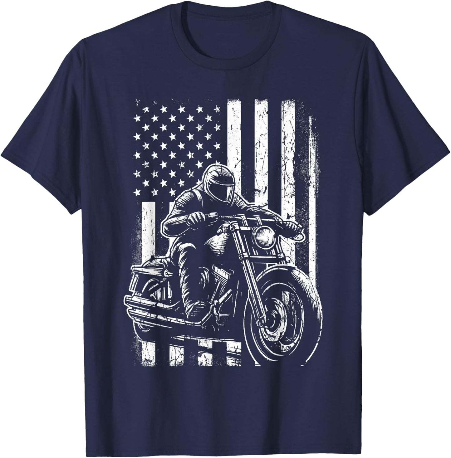 Patriotic Motorcycle American US Flag Biker T-Shirt - T-Shirt | Navy