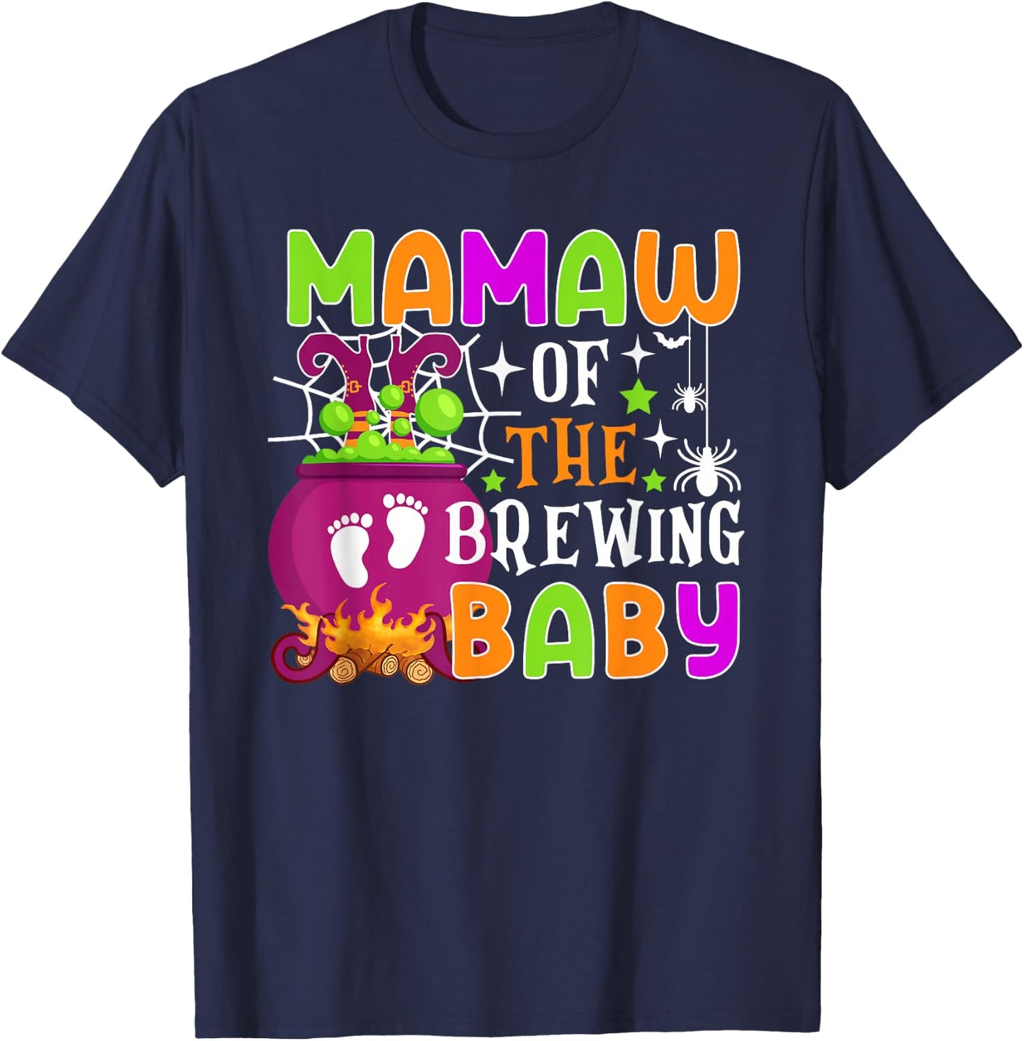 Mamaw of Brewing Baby Halloween Theme Baby Shower Spooky T-Shirt - T-Shirt | Navy