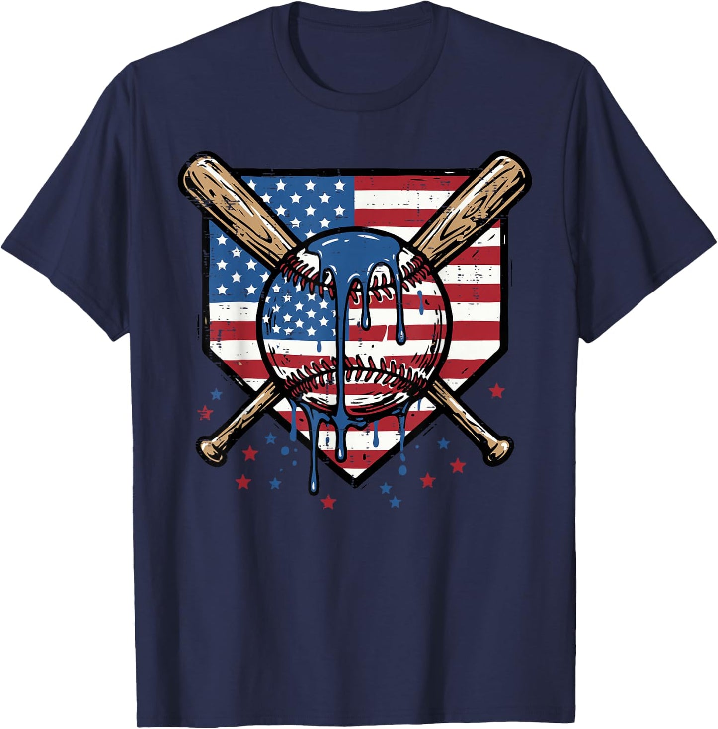 Baseball Ball Bats Homeplate Flag 4th of July Men Boys Kids T-Shirt - T-Shirt | Navy