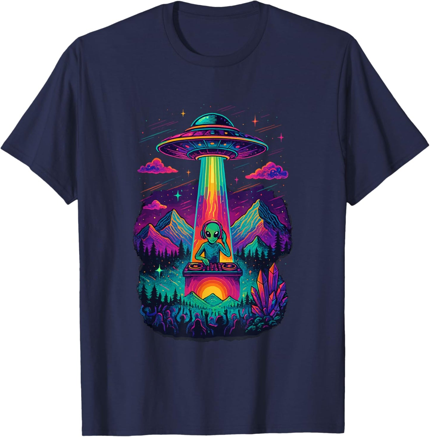 EDM Alien DJ Rave Party UFO House Techno Music T-Shirt - T-Shirt | Navy