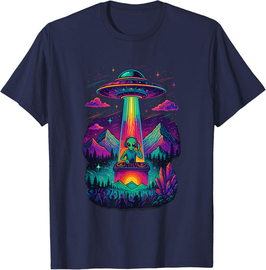 EDM Alien DJ Rave Party UFO House Techno Music T-Shirt - T-Shirt | Navy