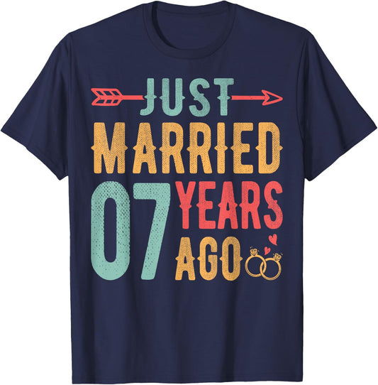 Just Married 7 Years Ago - 7th Wedding Anniversary Couple T-Shirt - T-Shirt | Navy