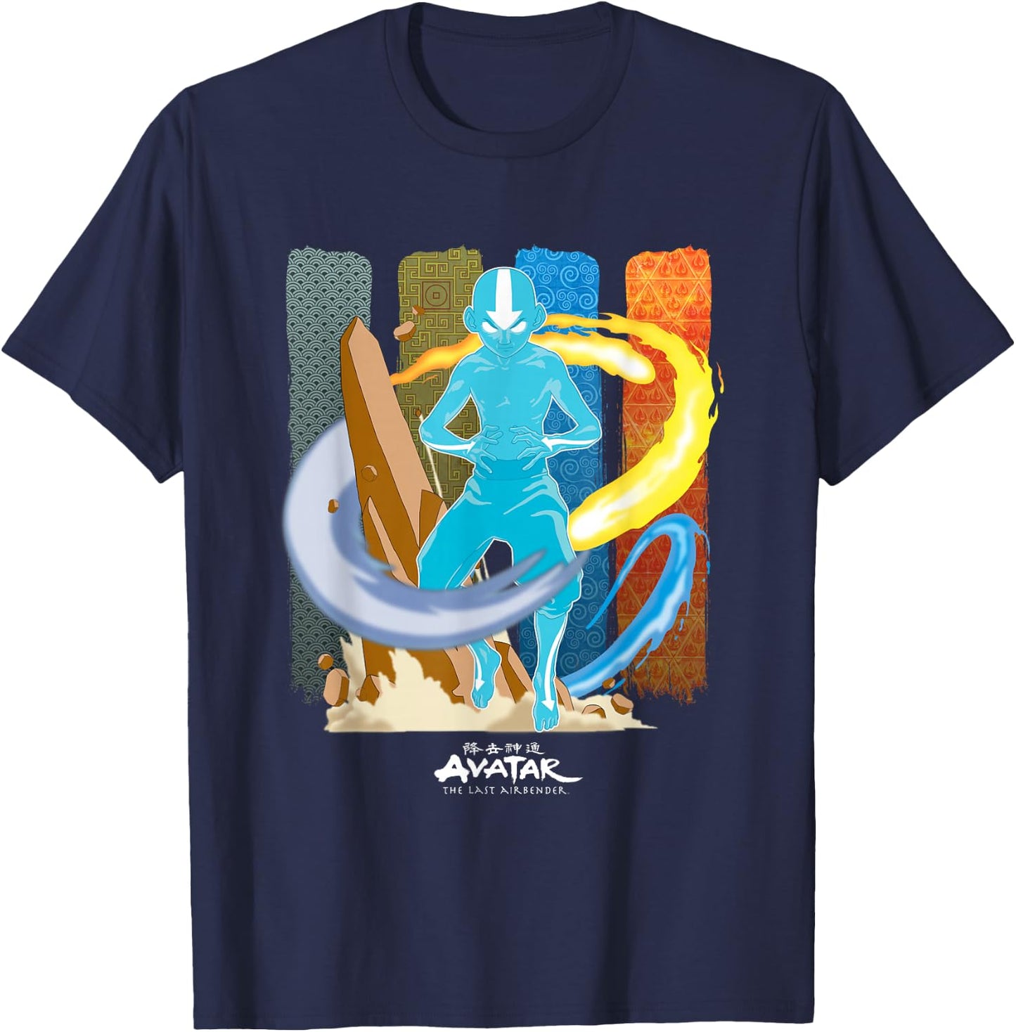 Avatar: The Last Airbender Aang Avatar Nations Unite Panels T-Shirt - T-Shirt | Navy