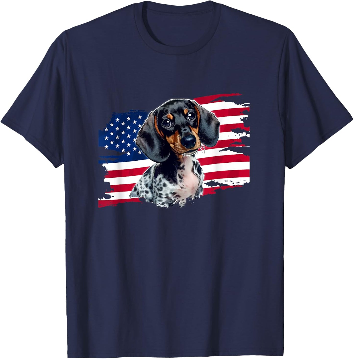 Cute Funny USA Flag 4th Patriotic Piebald Dachshund Lover T-Shirt - T-Shirt | Navy
