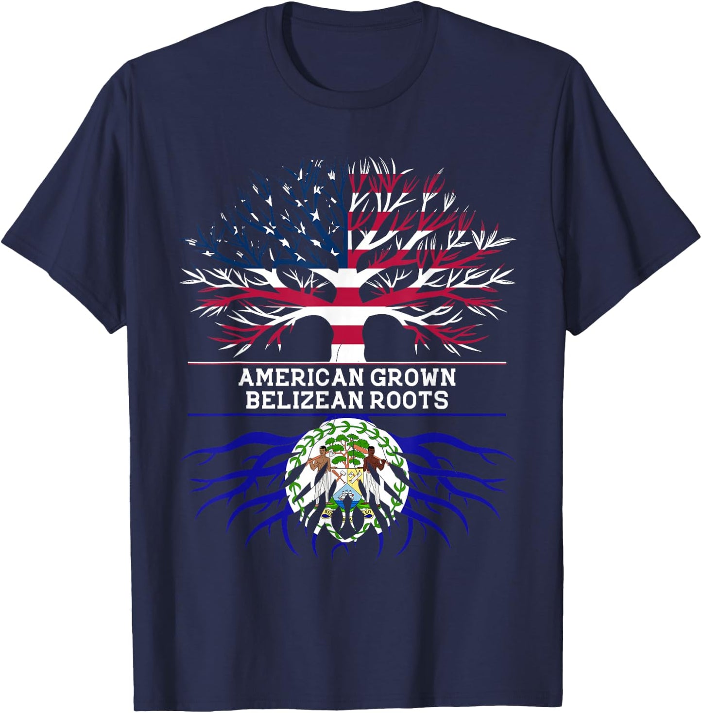 American Grown Belizean Roots Belize USA Flag T-Shirt - T-Shirt | Navy