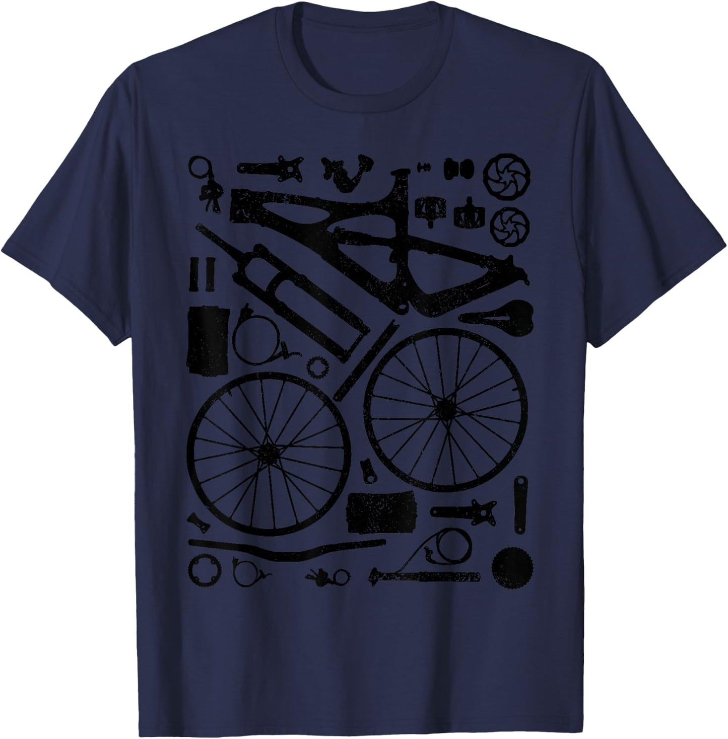 Mountain Bike Parts MTB Bicycle Cycling Downhill Biker T-Shirt - T-Shirt | Navy
