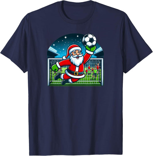 Goalkeeper Soccer Santa Christmas Xmas T-Shirt - T-Shirt | Navy