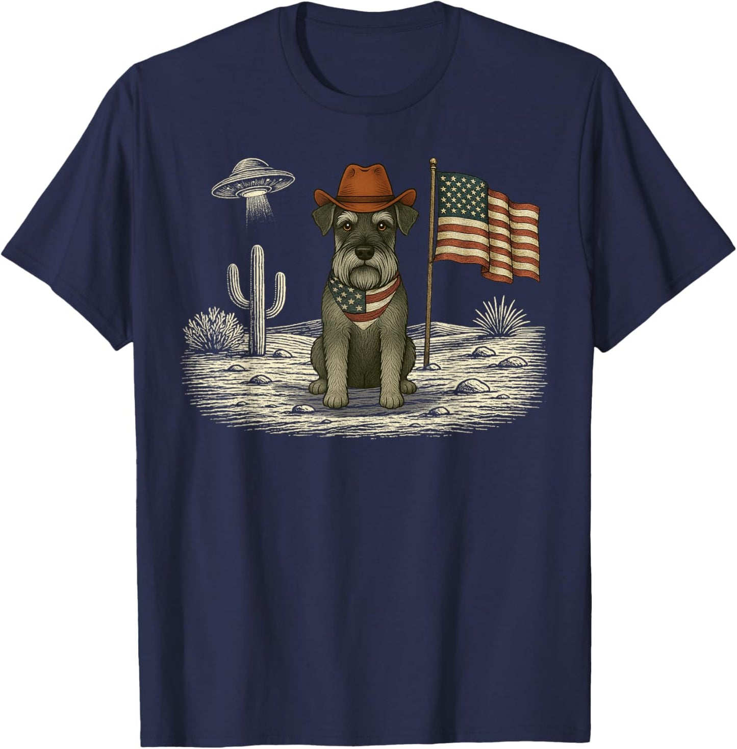 Miniature Schnauzer 4th of July US American Flag Patriotic T-Shirt - T-Shirt | Navy