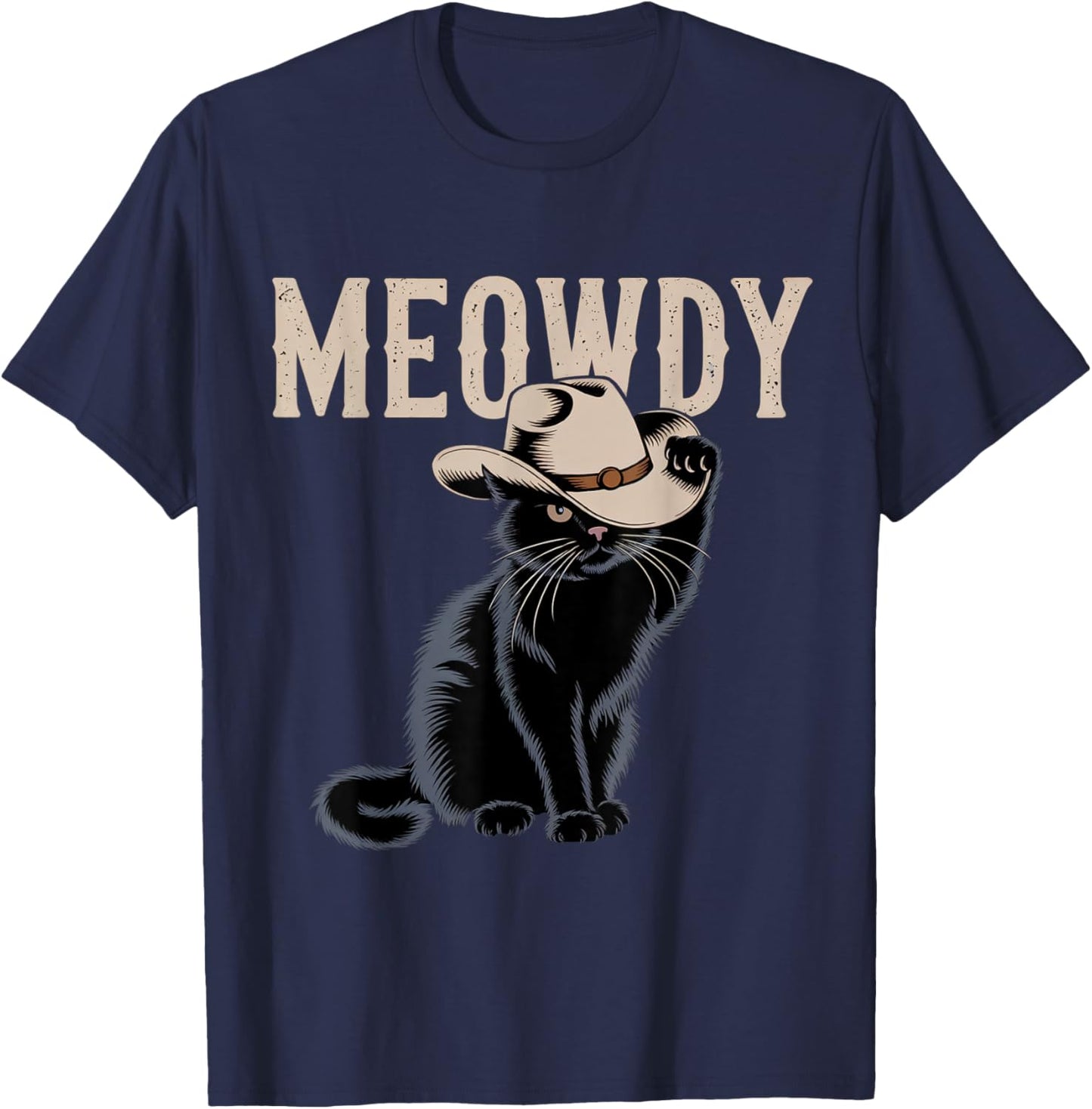 Funny Meowdy Country Music Cat Cowboy Hat Vintage T-Shirt - T-Shirt | Navy