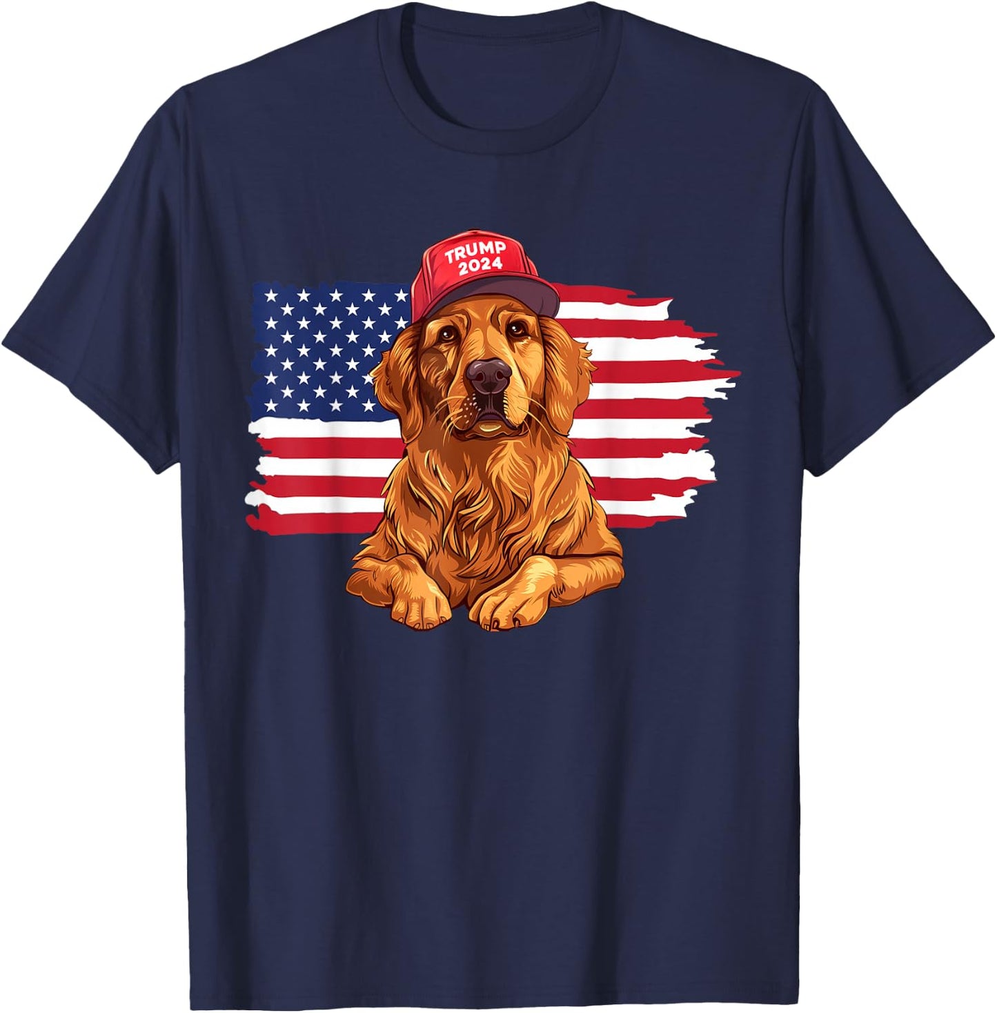 Trump 2024 Dog Dogs Golden Retriever Donald Trump 2024 T-Shirt - T-Shirt | Navy