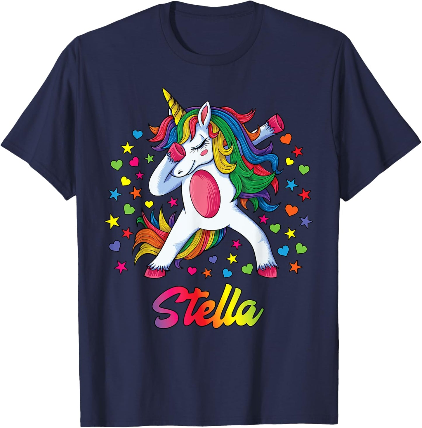 Stella Personalised Name Unicorn Girl Gift T-Shirt - T-Shirt | Navy