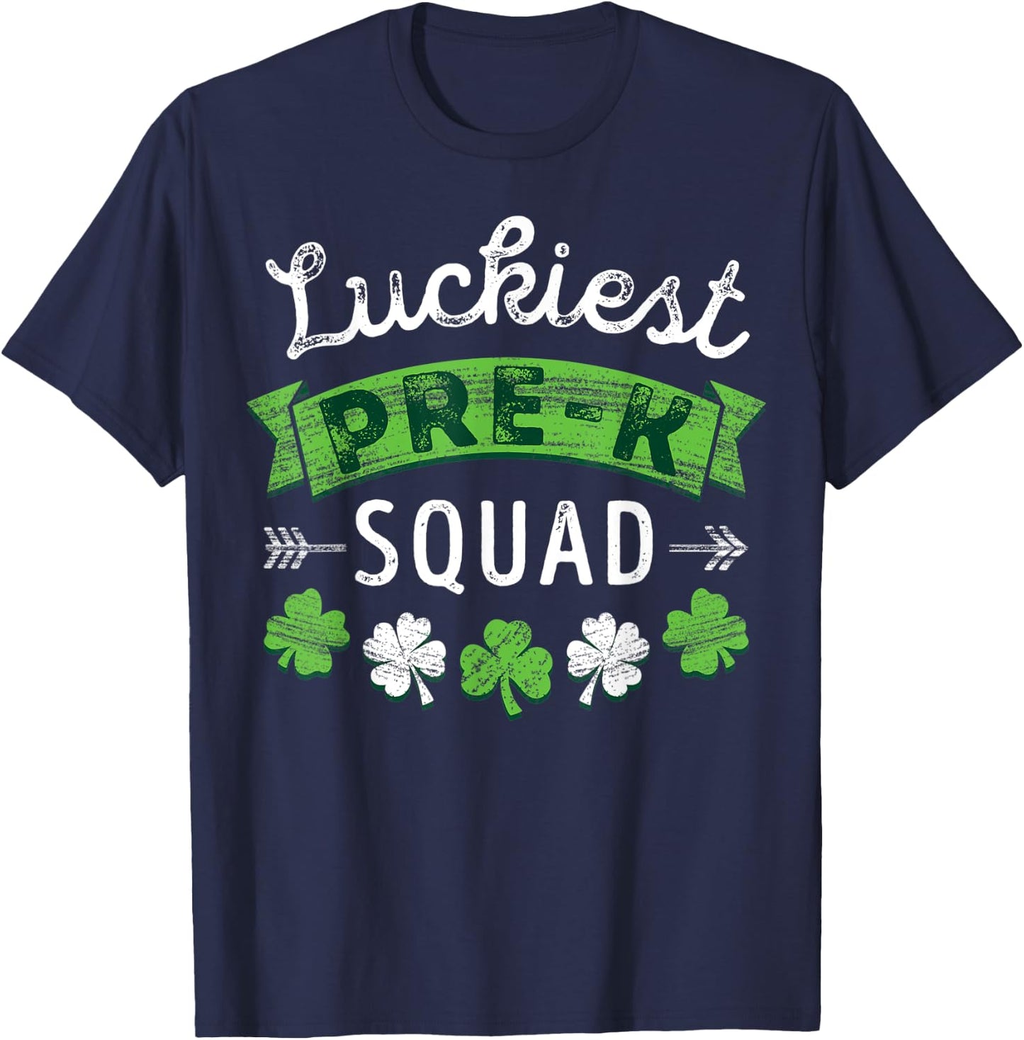 St Patricks Day PreK Teacher Shirt Gift Luckiest Pre-K Squad Women Kids T-Shirt - T-Shirt | Navy