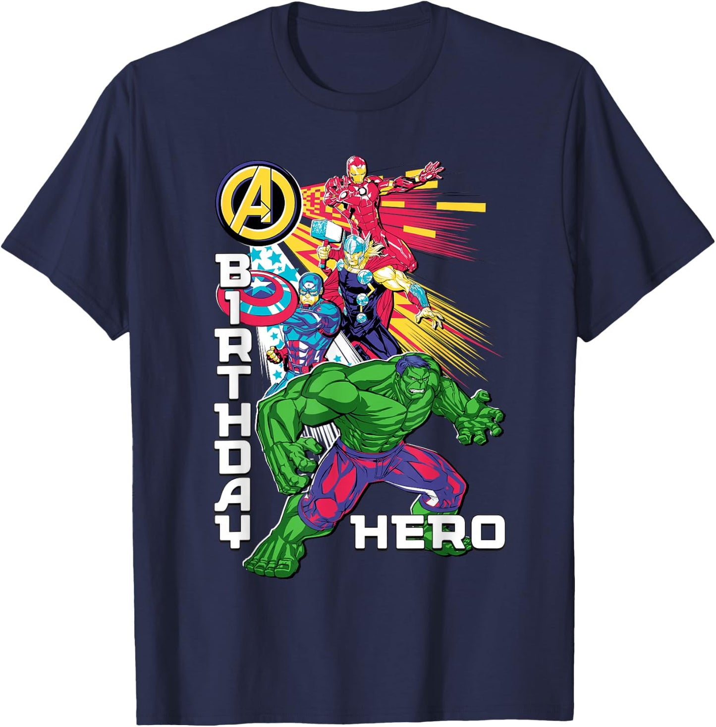 Marvel Super Heroes Avengers Team & Logo Birthday Hero T-Shirt - T-Shirt | Navy