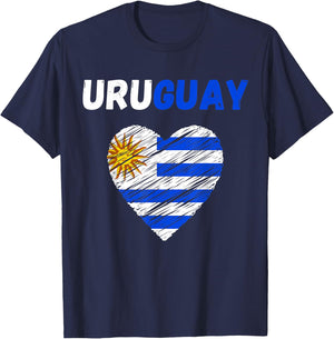 Uruguay Flag Holiday Uruguay Heart Uruguayan Flag T-Shirt - T-Shirt | Navy