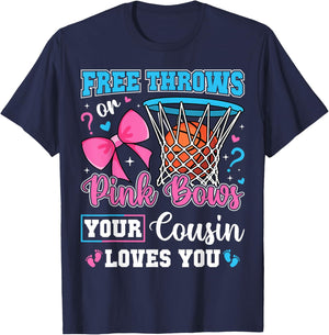 Free Throws or Pink Bows Cousin Loves You Baby Gender Reveal T-Shirt - T-Shirt | Navy