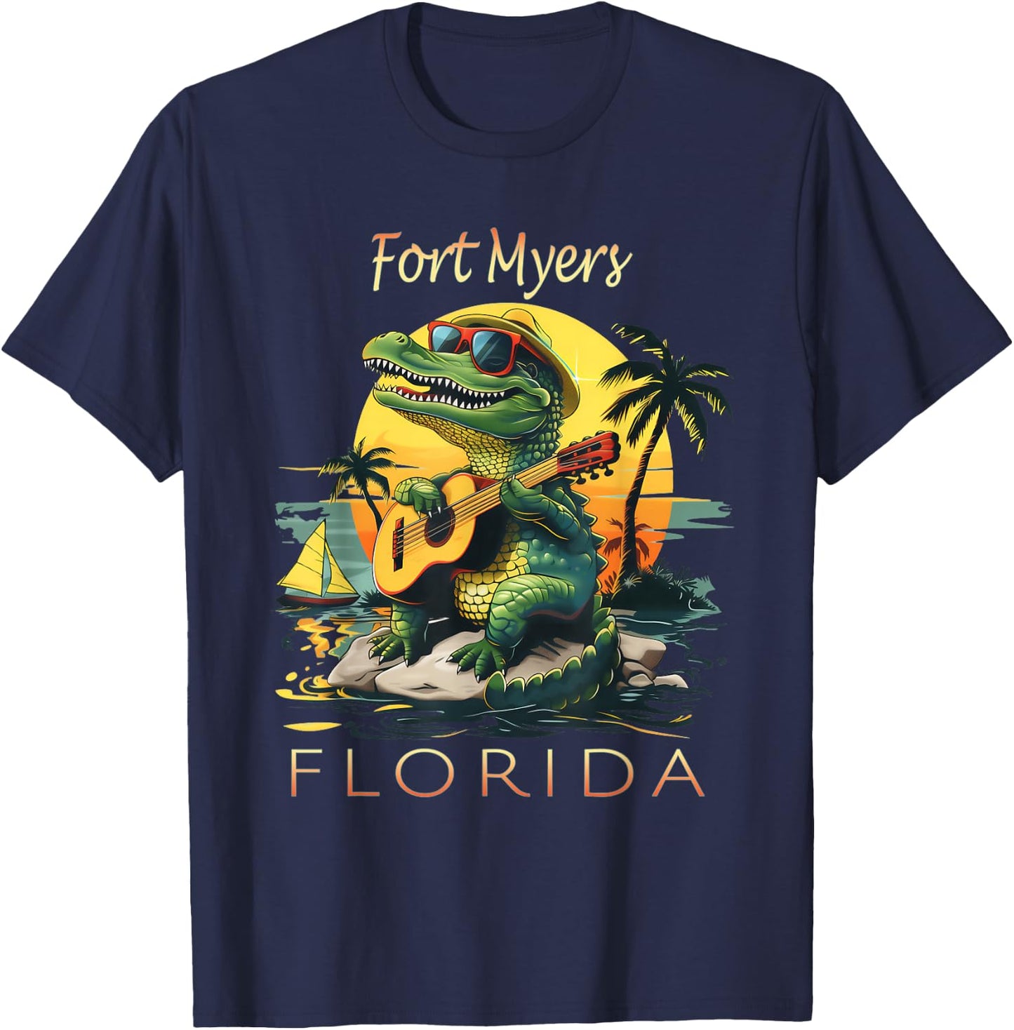 Fort Myers Florida Vacation Cute Alligator Sunset Souvenir T-Shirt - T-Shirt | Navy