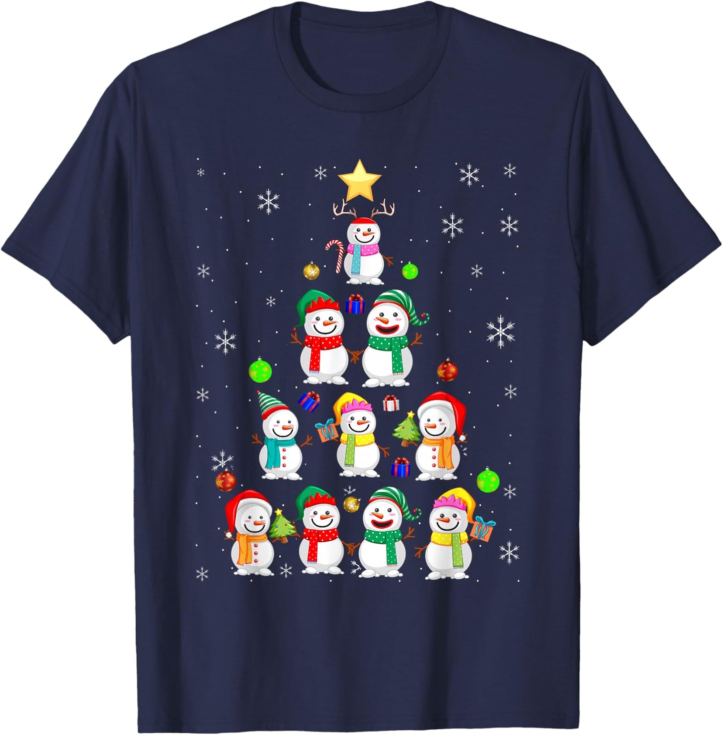 Funny Snowman Christmas Tree Ornament Decor T-Shirt - T-Shirt | Navy