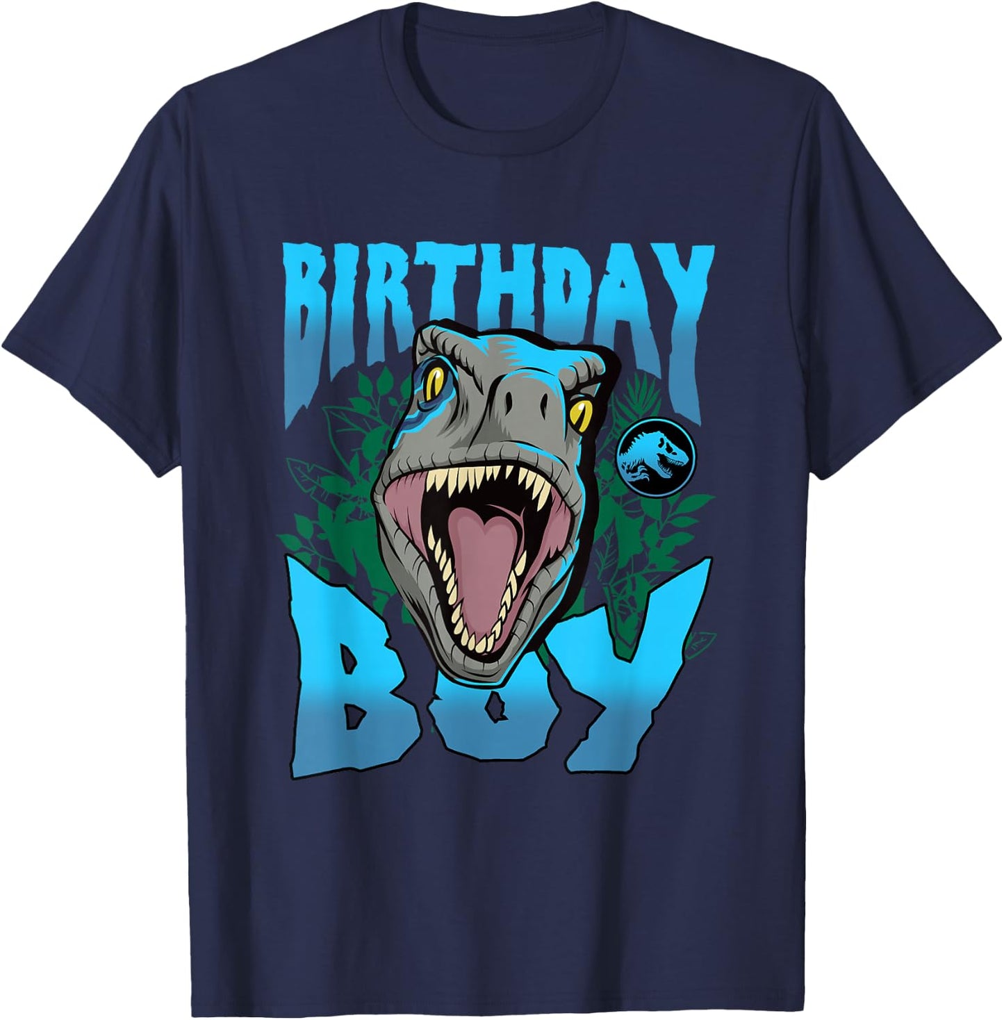 Jurassic World Birthday Boy Roaring Velociraptor Blue Logo T-Shirt - T-Shirt | Navy