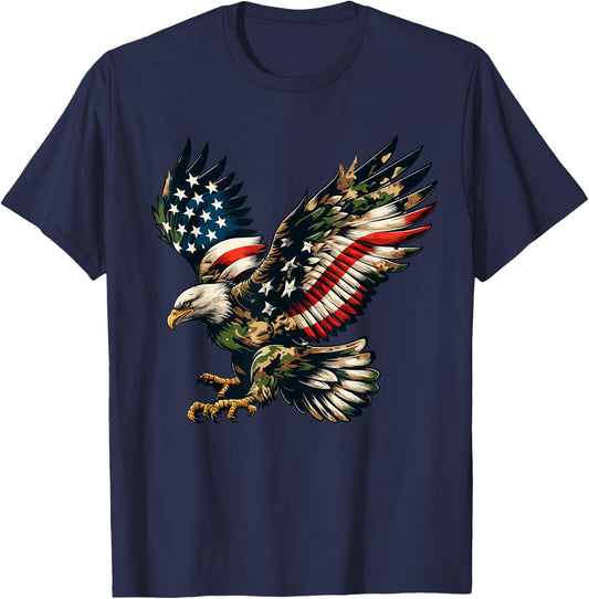 Eagle Patriotic Camo American Flag USA Camouflage USA Flag T-Shirt - T-Shirt | Navy