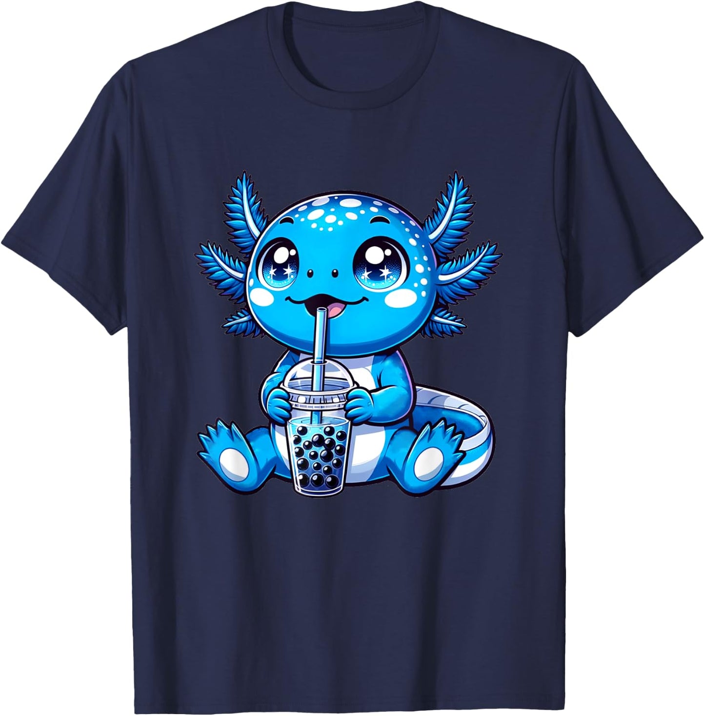 Kawaii Axolotl Boba Tea Anime Bubble Tea Axolotl T-Shirt - T-Shirt | Navy