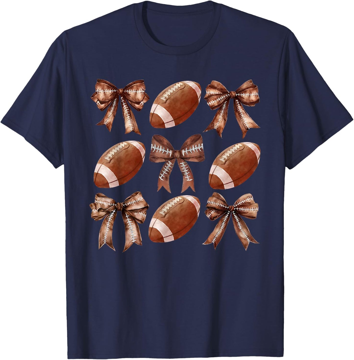 Coquette Football Bow Game Day Football Mom Football Season T-Shirt - T-Shirt | Navy