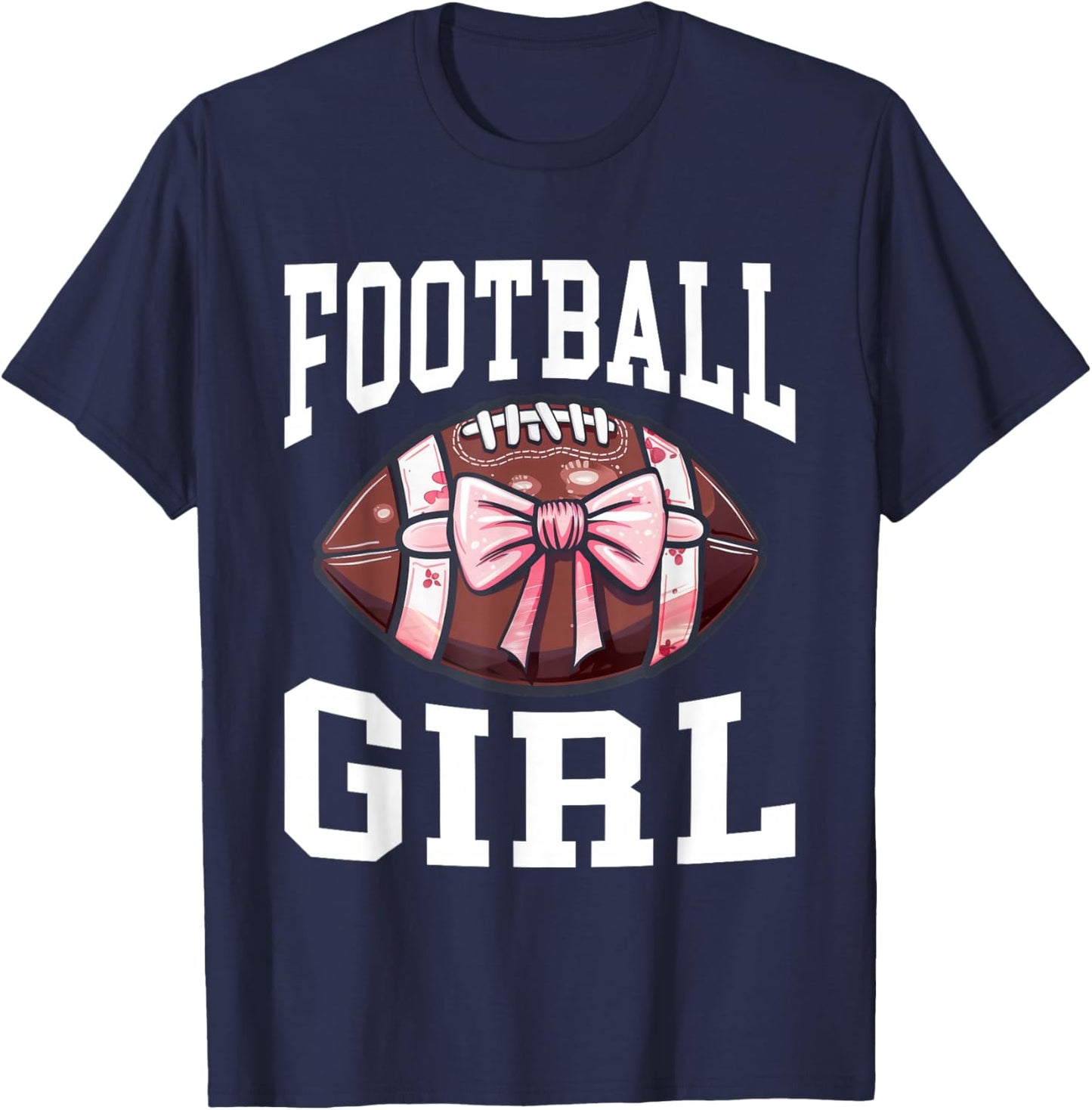 Football Girl Football Bow T-Shirt - T-Shirt | Navy