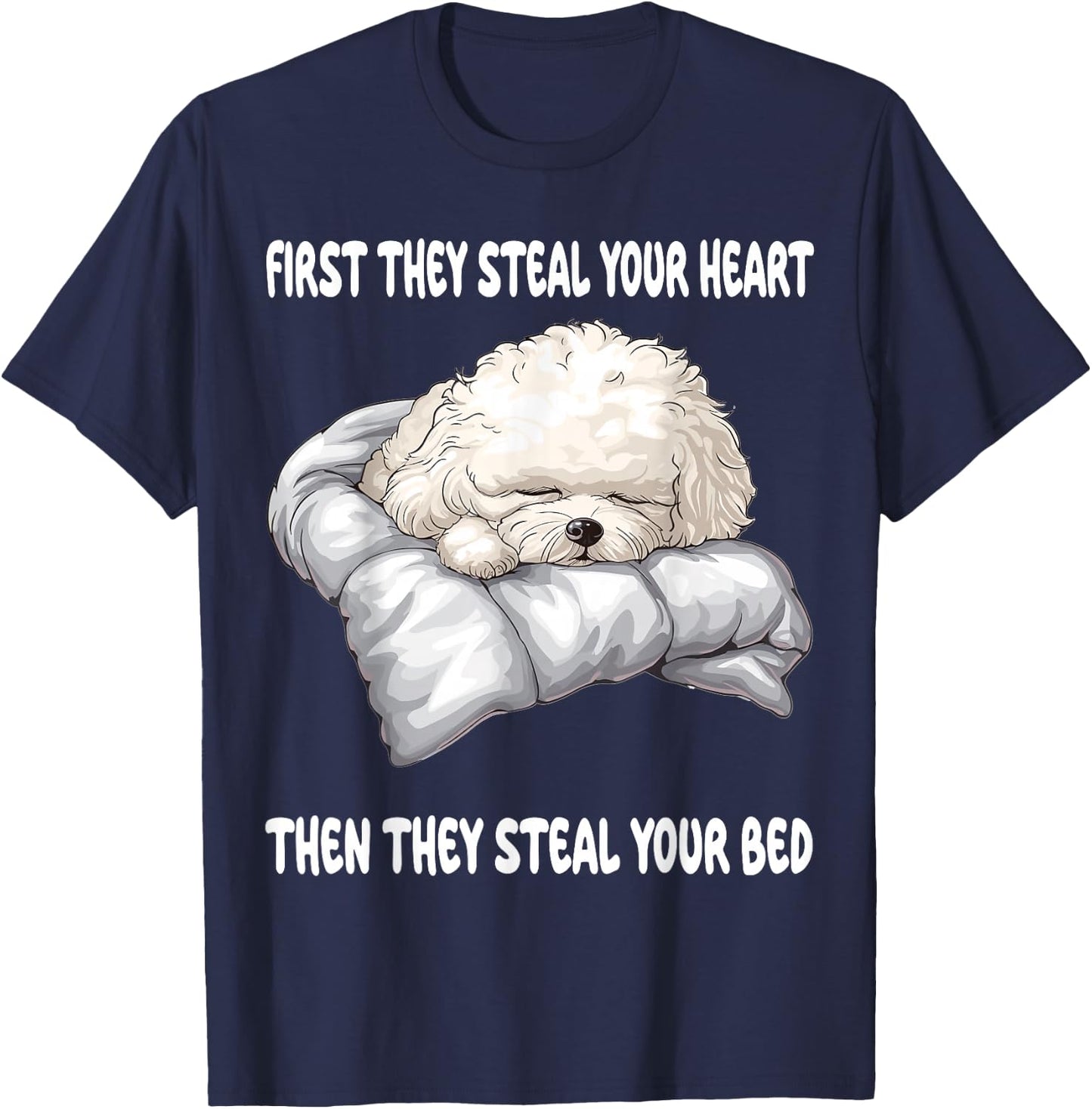 Bichon Frise Sleeping Pajamas Nightgown T-Shirt - T-Shirt | Navy
