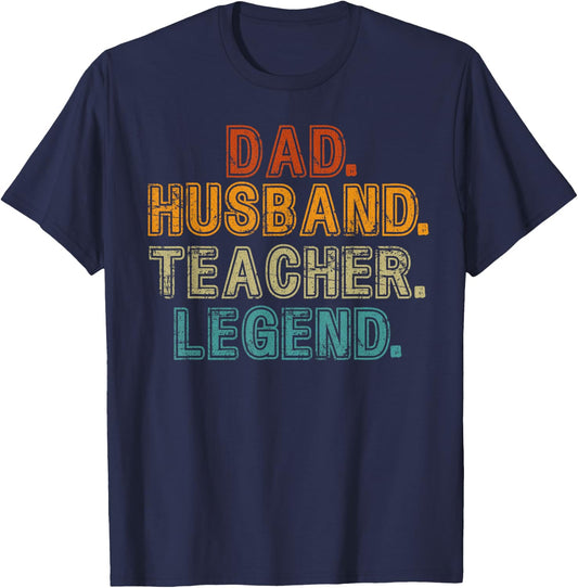 Dad Husband Teacher Male Teacher Men's Vintage Retro Saying T-Shirt - T-Shirt | Navy