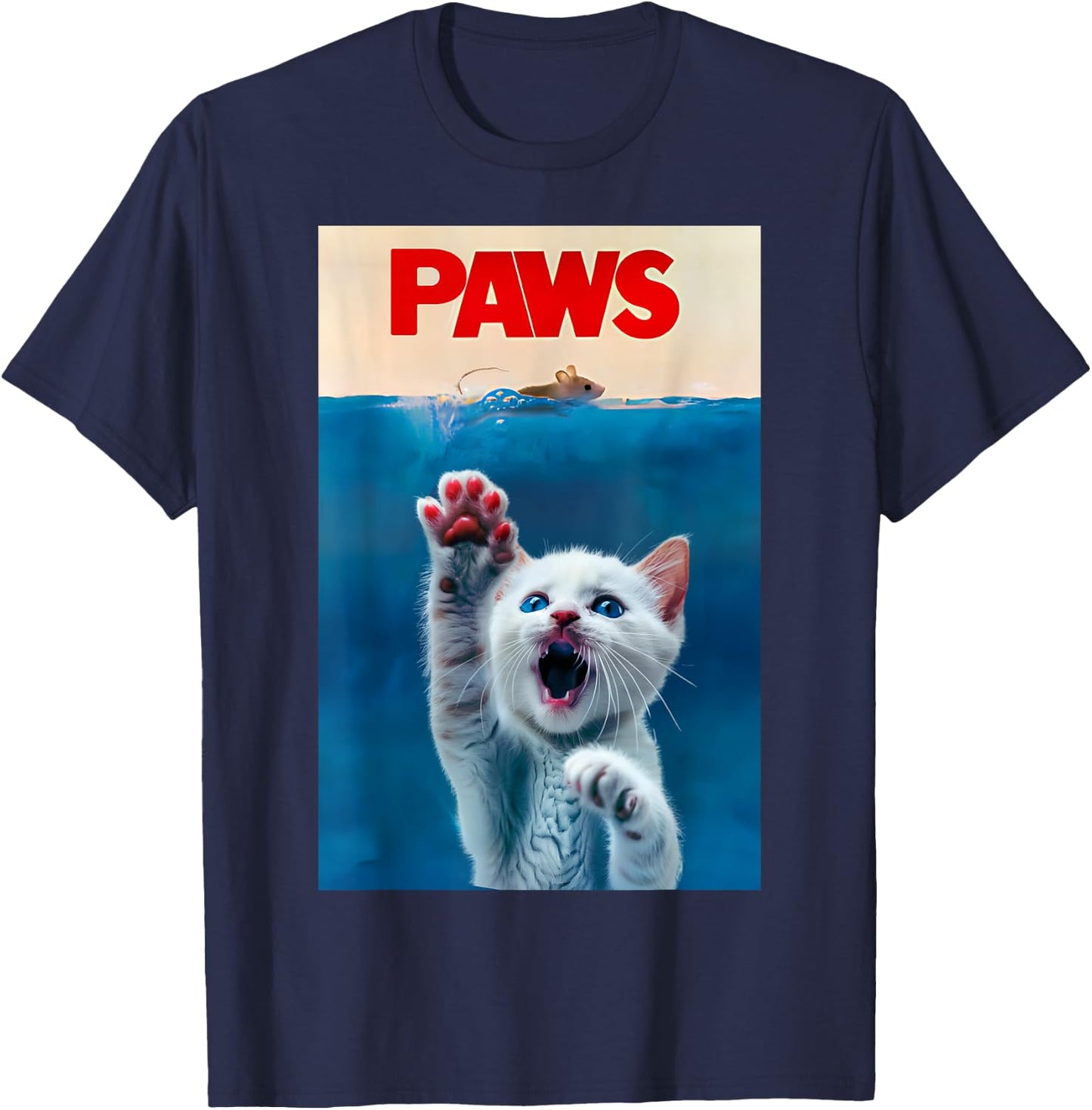 PAWS Funny Cat parody cat Lover Gift Kitten Shark Mouse meow T-Shirt - T-Shirt | Navy