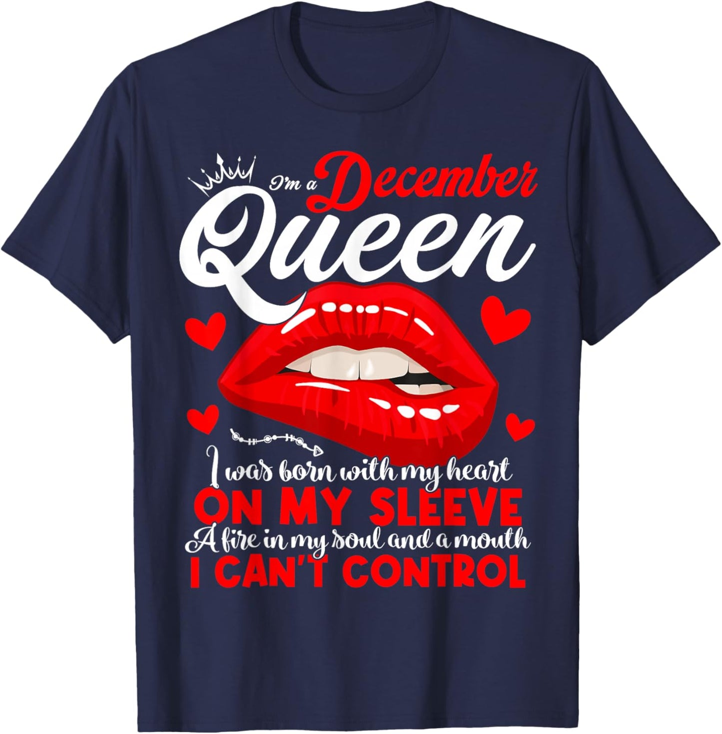 A Queen Was Born in December Women Girls December Birthday T-Shirt - T-Shirt | Navy