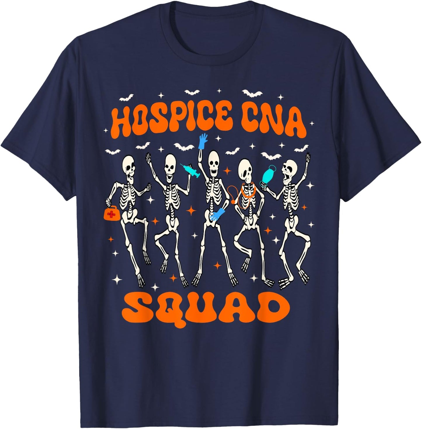 Hospice CNA Squad Halloween Skeleton Stethoscope Bandage T-Shirt - T-Shirt | Navy