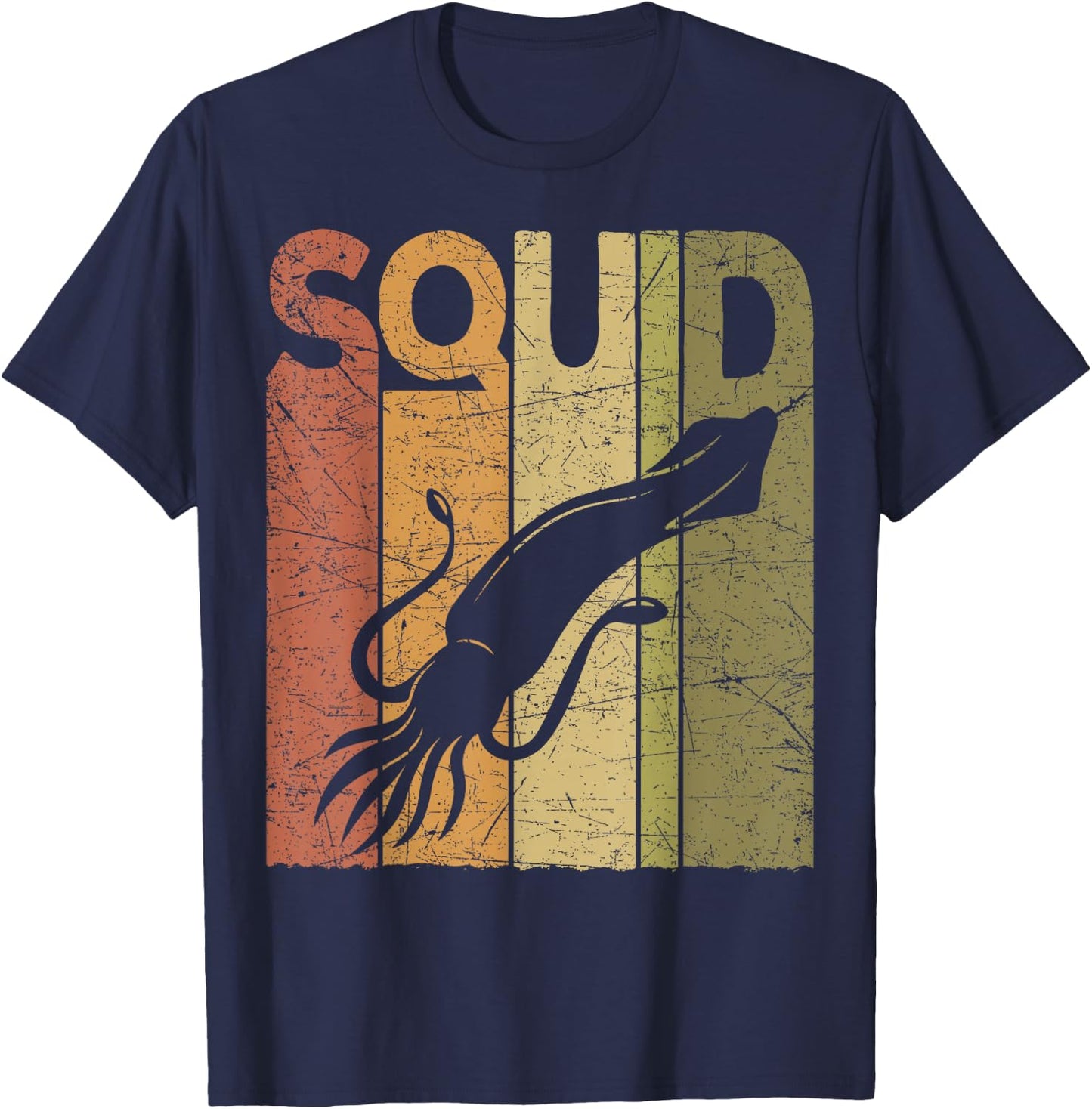 Squid Vintage Squid Fishing Retro Seafood Squid Lover T-Shirt - T-Shirt | Navy