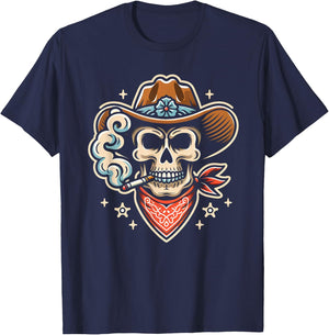 Cowboy Skull Traditional Tattoo Artist Inked Western T-Shirt - T-Shirt | Navy