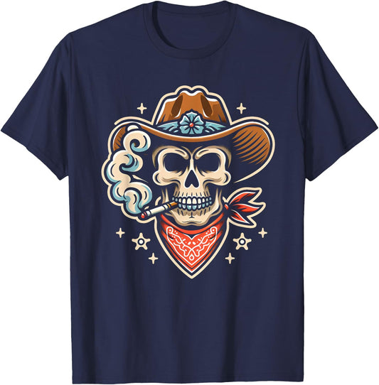 Cowboy Skull Traditional Tattoo Artist Inked Western T-Shirt - T-Shirt | Navy