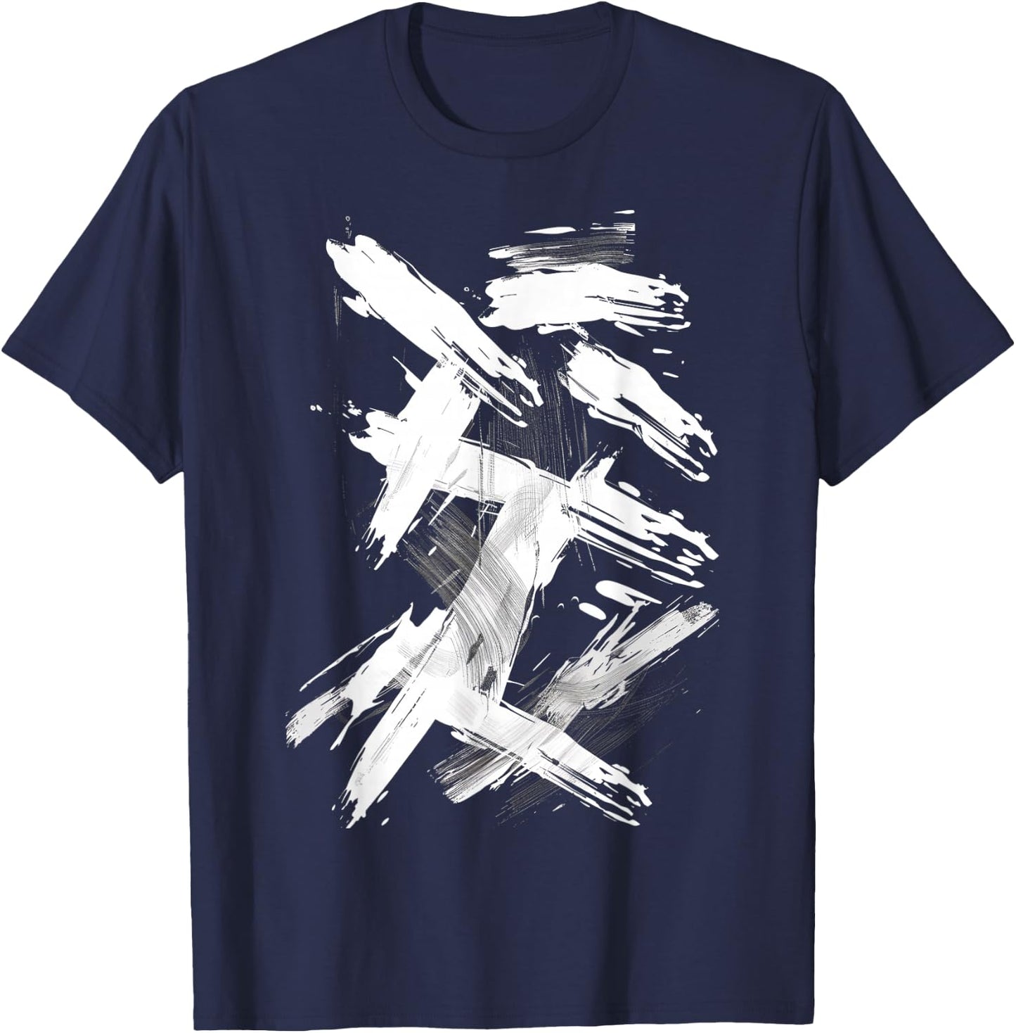 Black And White Brushstroke Pattern Graphic T-Shirt - T-Shirt | Navy