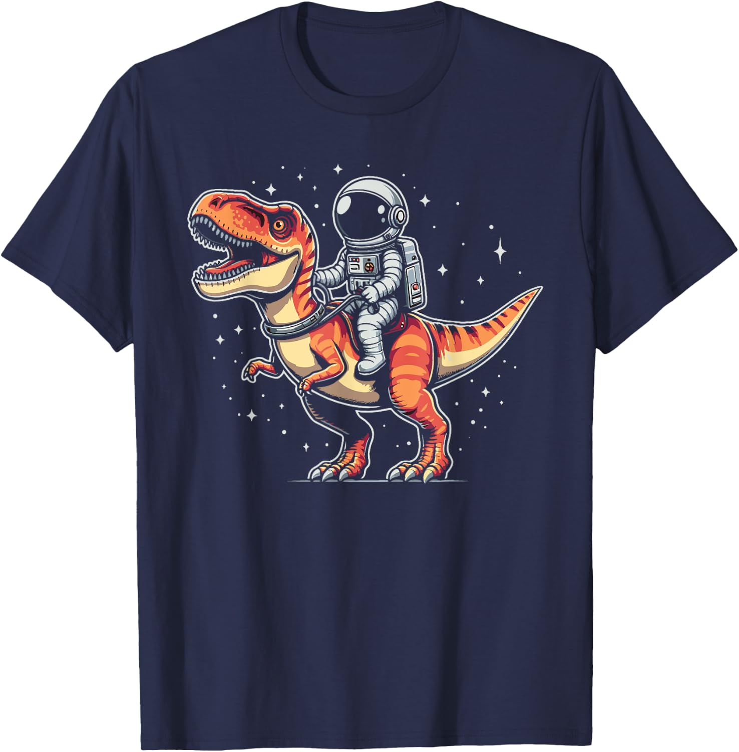 Astronaut Riding T-Rex Dinosaur Spaceman Cosmonaut T-Shirt - T-Shirt | Navy