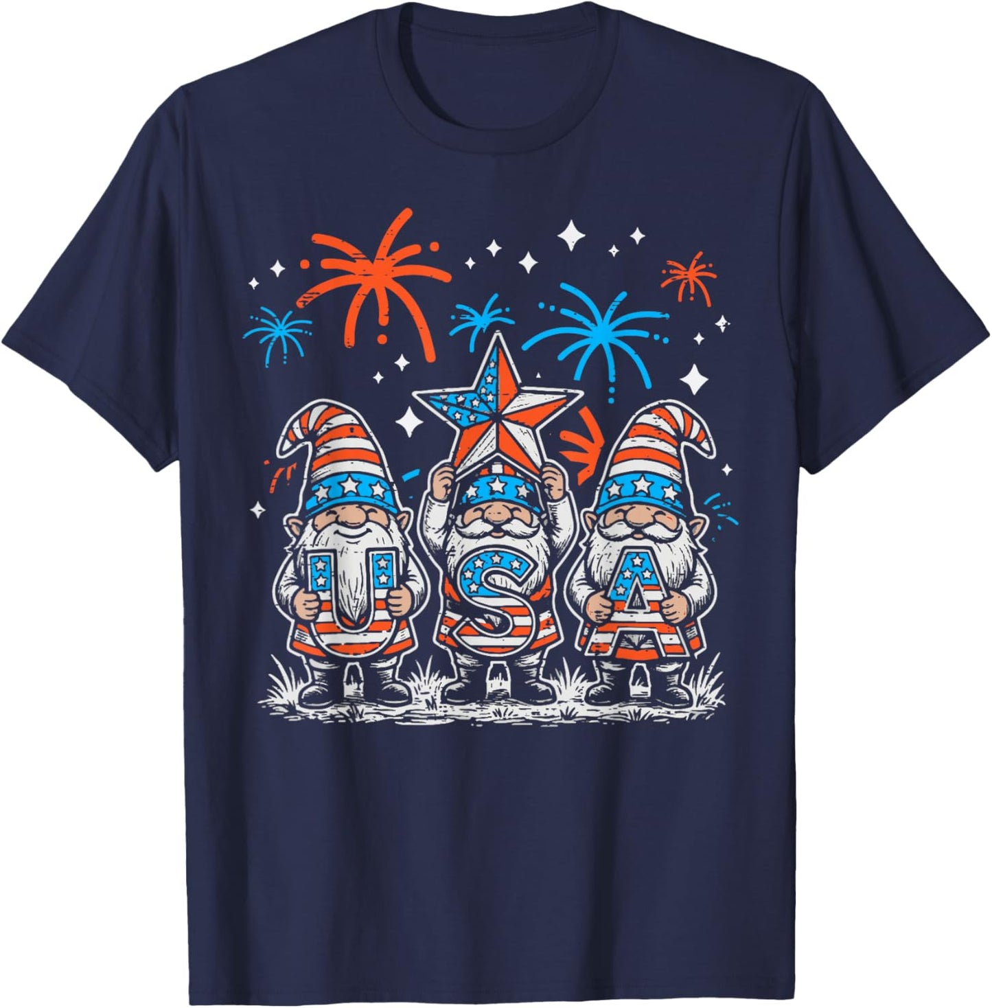 4th of July Gnomes USA Fireworks Patriotic Men Women Kids T-Shirt - T-Shirt | Navy