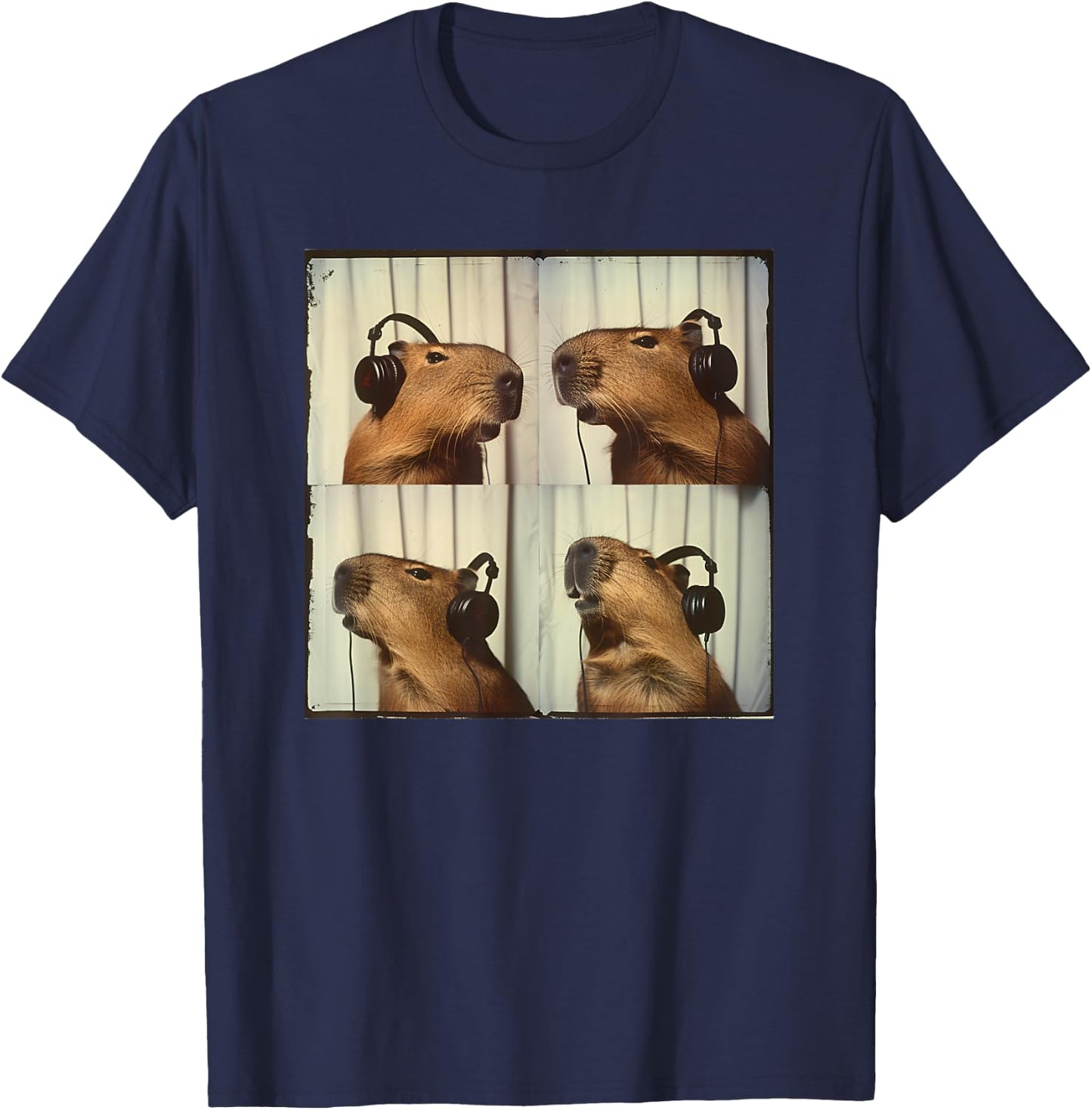 Capybara In Headphones Cute Capy Lover ADHD Autism Sensory T-Shirt - T-Shirt | Navy