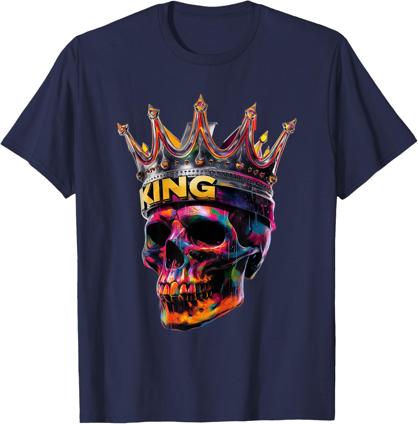 King Skull Head Crown Portrait Birthday Halloween Party T-Shirt - T-Shirt | Navy