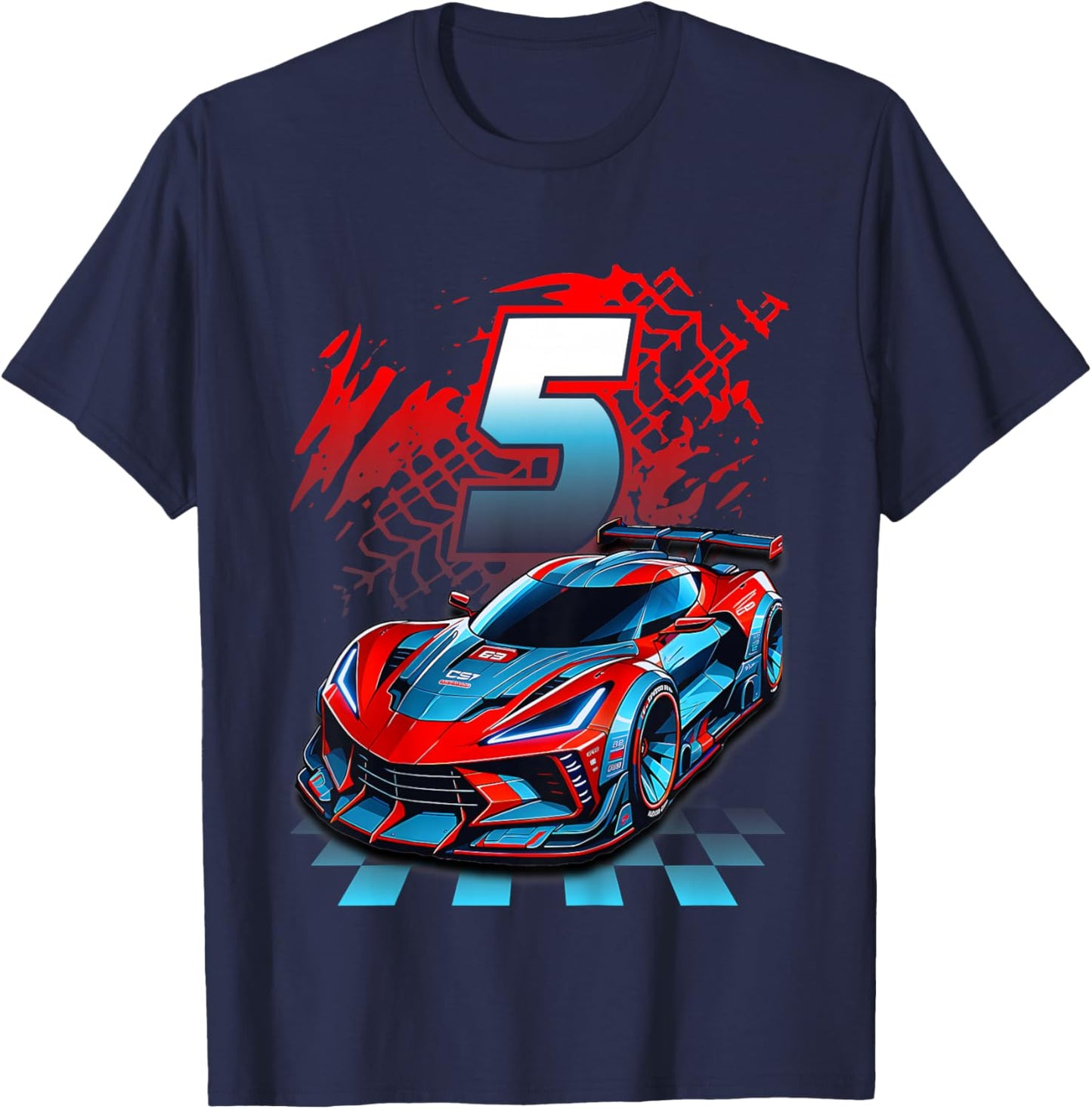 Kids 5 Year Old Race Car 5th Birthday Party Racing Racecar T-Shirt - T-Shirt | Navy